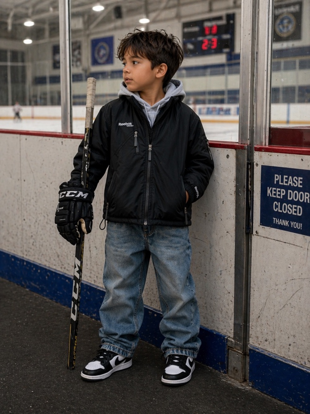 Reebok Kids Hockey Jacket Size Small Black Winter Coat Sporty